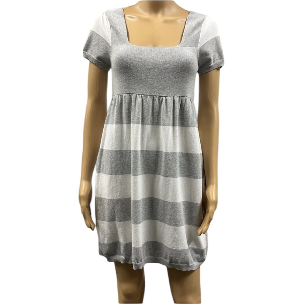Pink Rose Premium Quality Grey White Striped Short Sleeve Knit Mini Dress Large